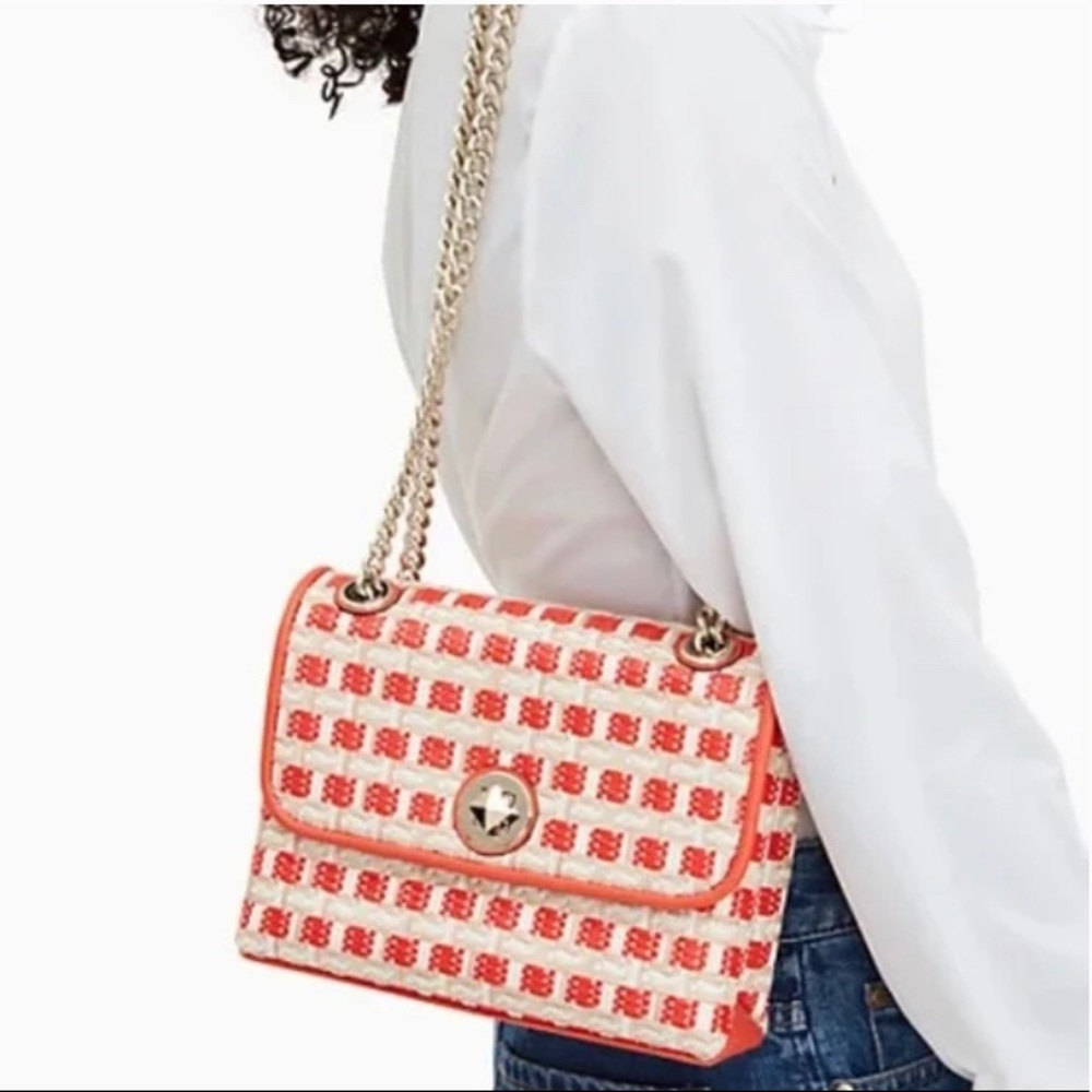 Authentic KATE SPADE Straw/Leather Flap turnlock crossbody/Shoulder bag - Picture 3 of 16